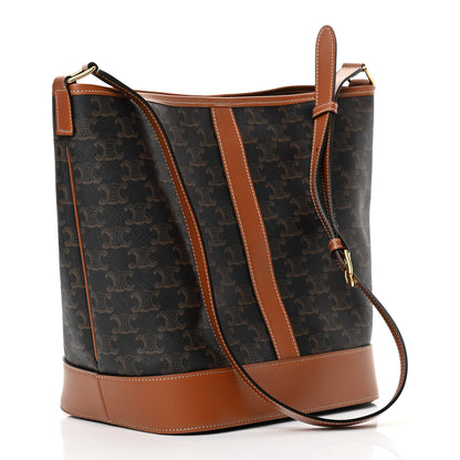 Celine Triomphe Canvas Calfskin Medium Bucket Bag Tan 3 of 13