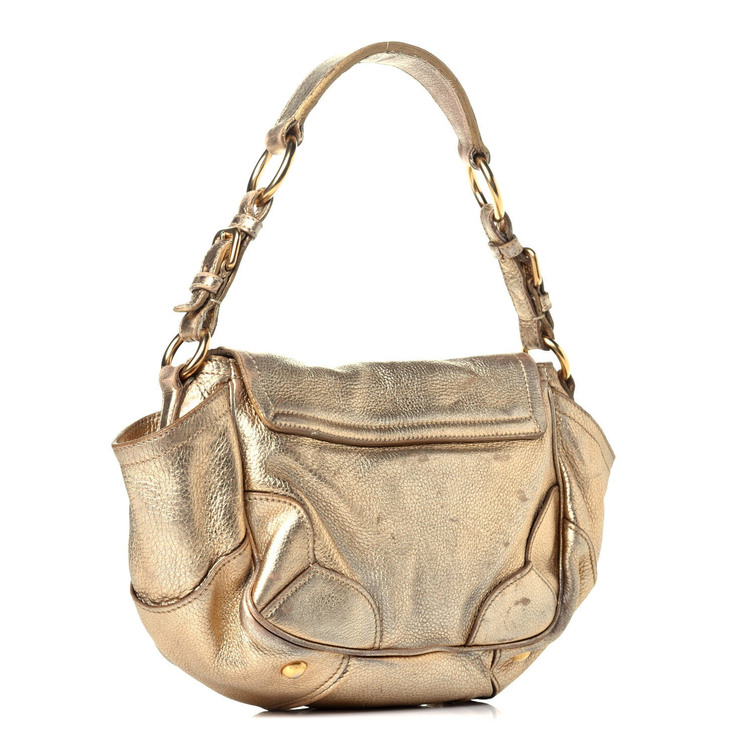 Prada Metallic Vitello Daino Pushlock Flap Shoulder Bag Gold 3 of 9
