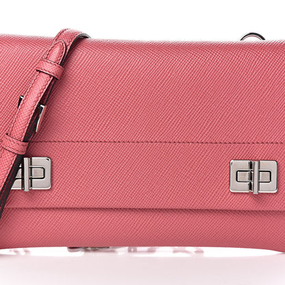 Prada Saffiano Cuir Twist Lock Chain Flap Crossbody Bag Peonia 9 of 9