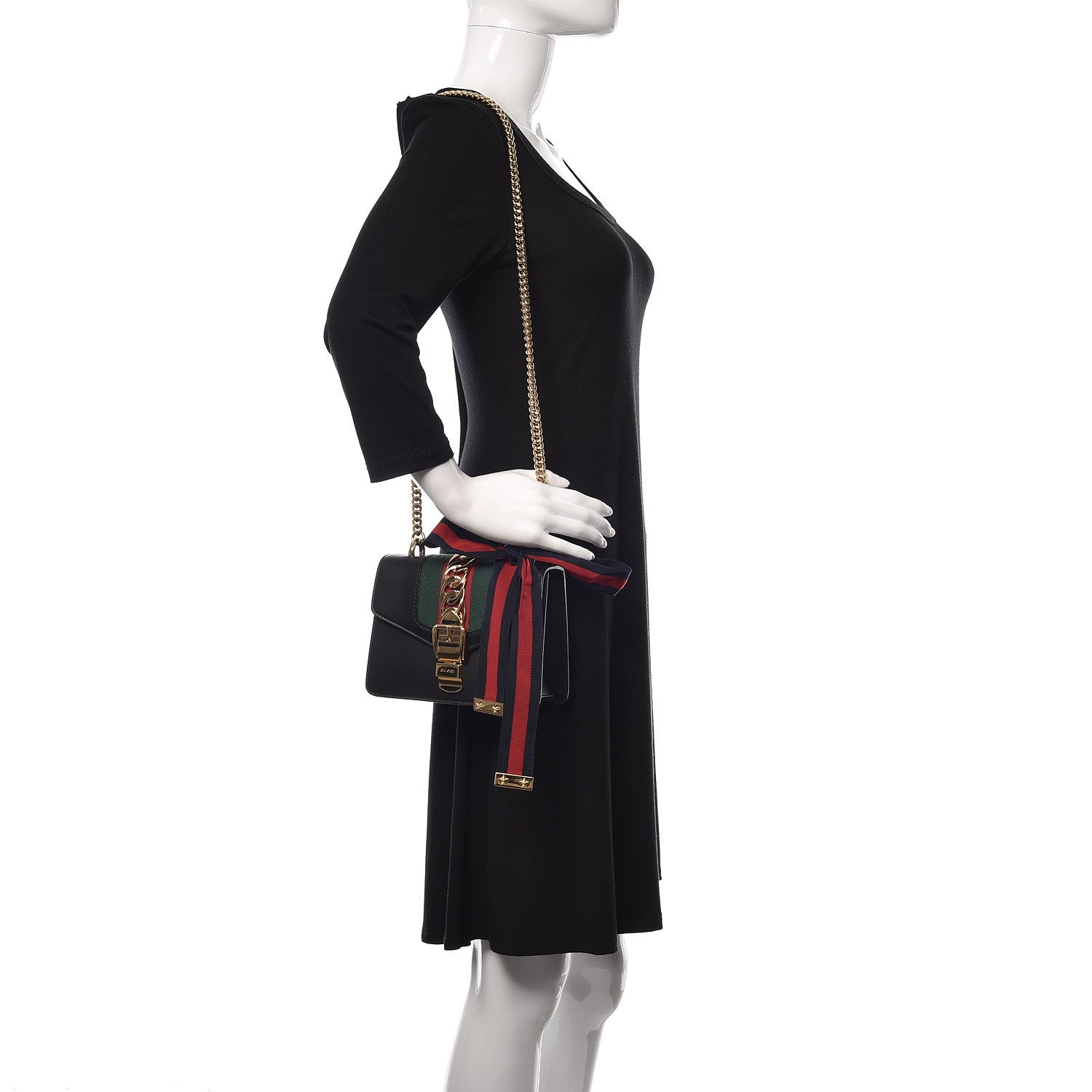 Gucci Calfskin Mini Sylvie Chain Shoulder Bag Black 2 of 9