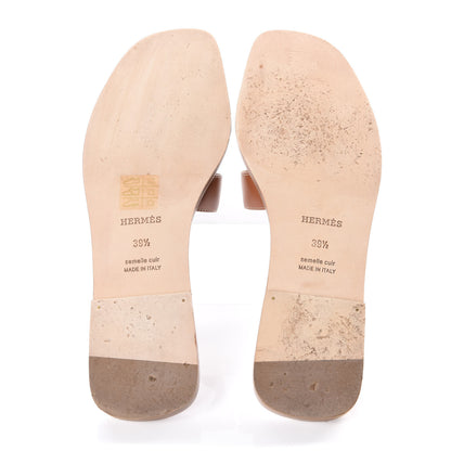 Hermes Box Calfskin Oran Sandals 39.5 Gold 5 of 9