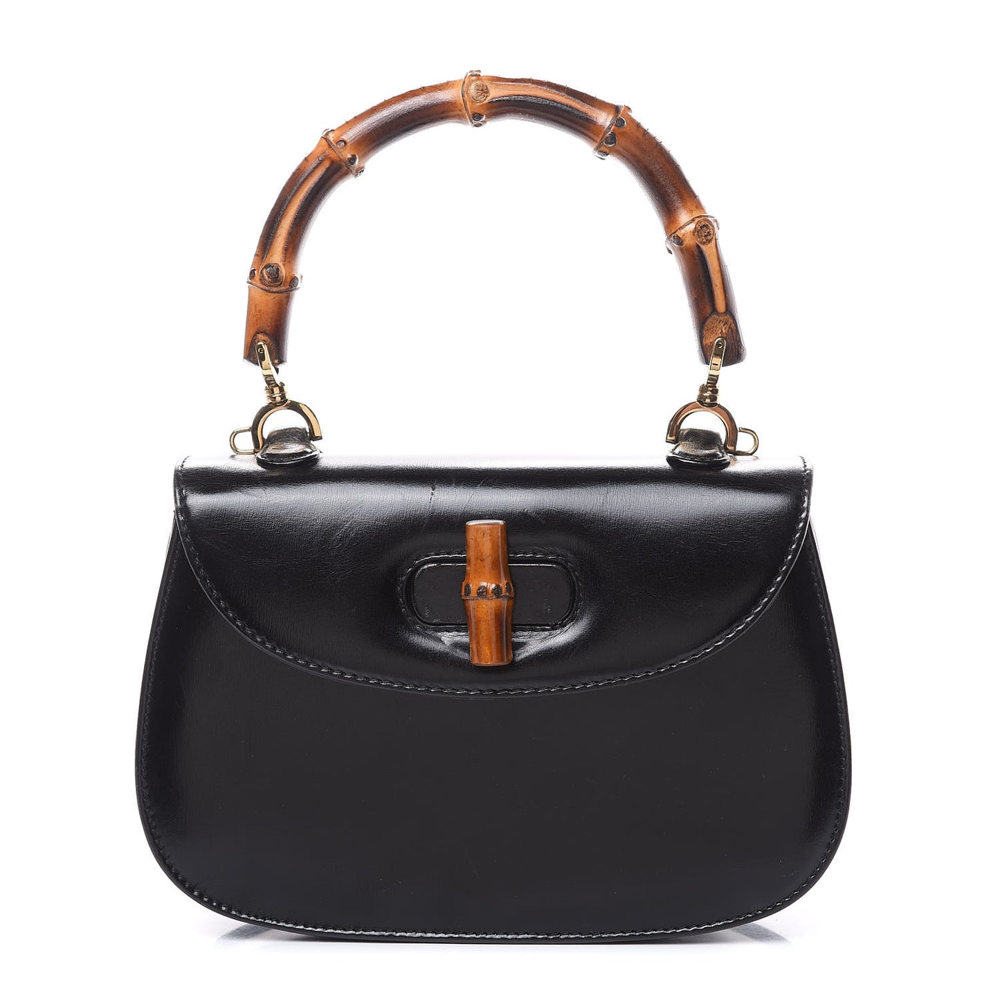 Calfskin Bamboo Top Handle Bag Black
