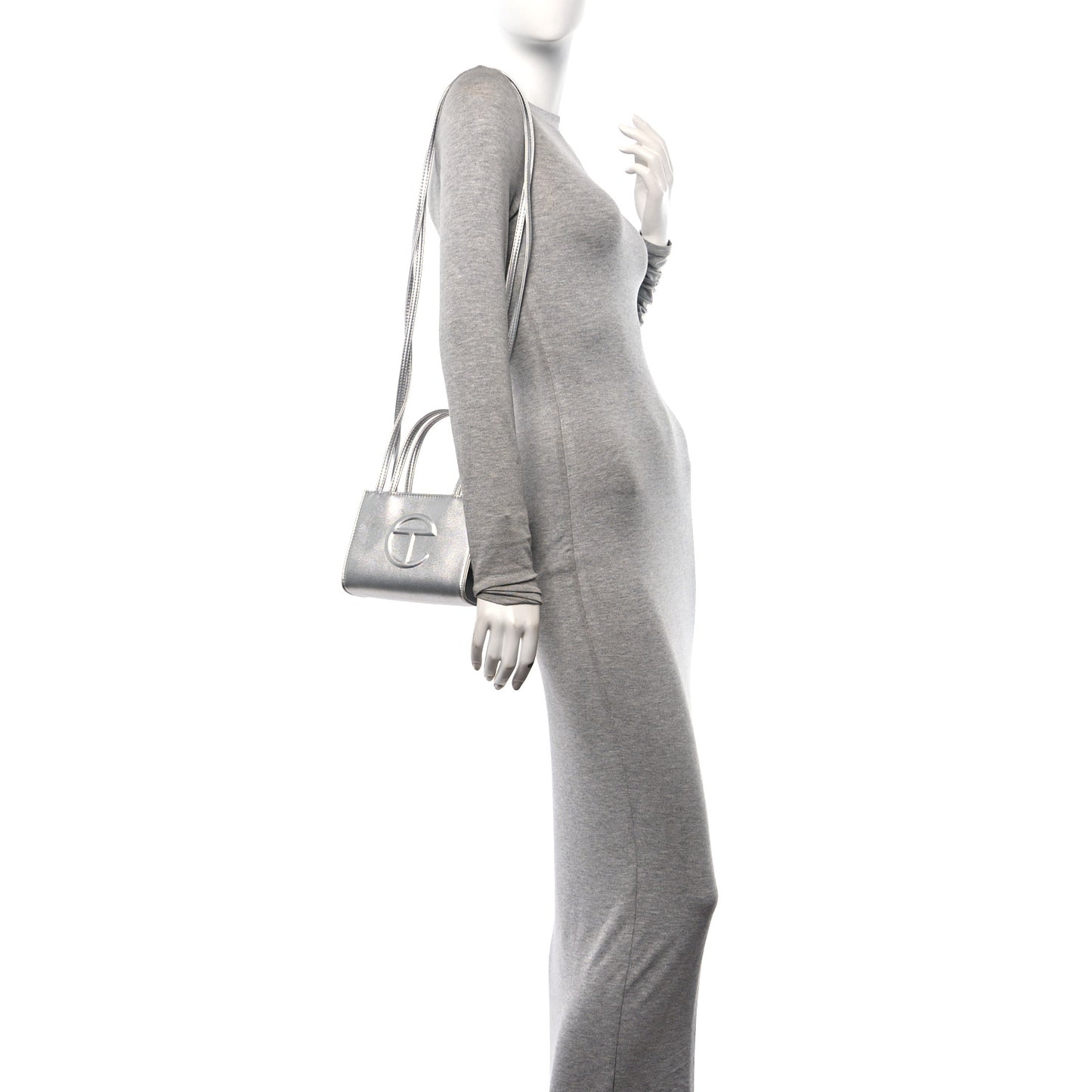 Metallic Vegan Leather Small Shopping Bag Silver