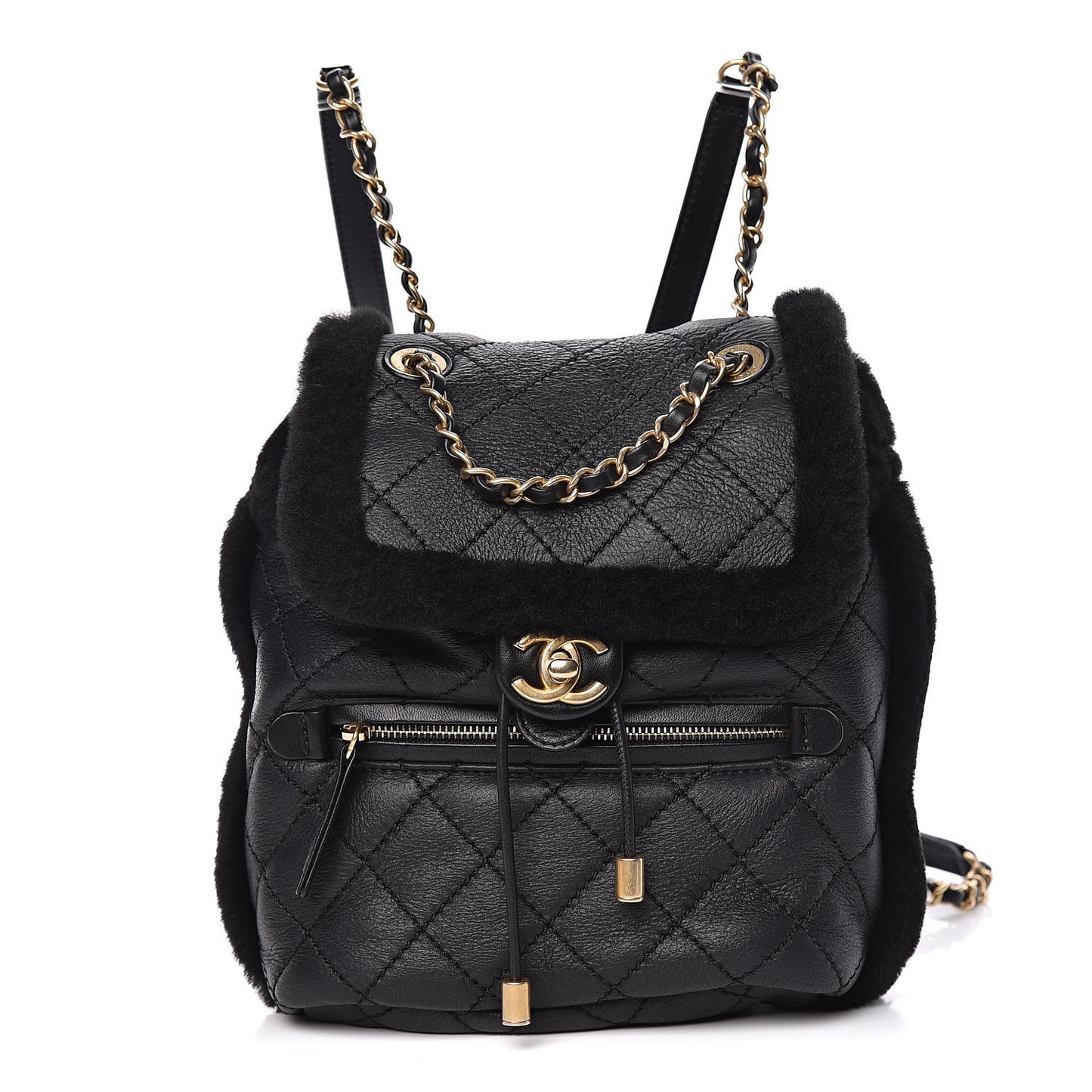 Lambskin Shearling Quilted CC Backpack Black