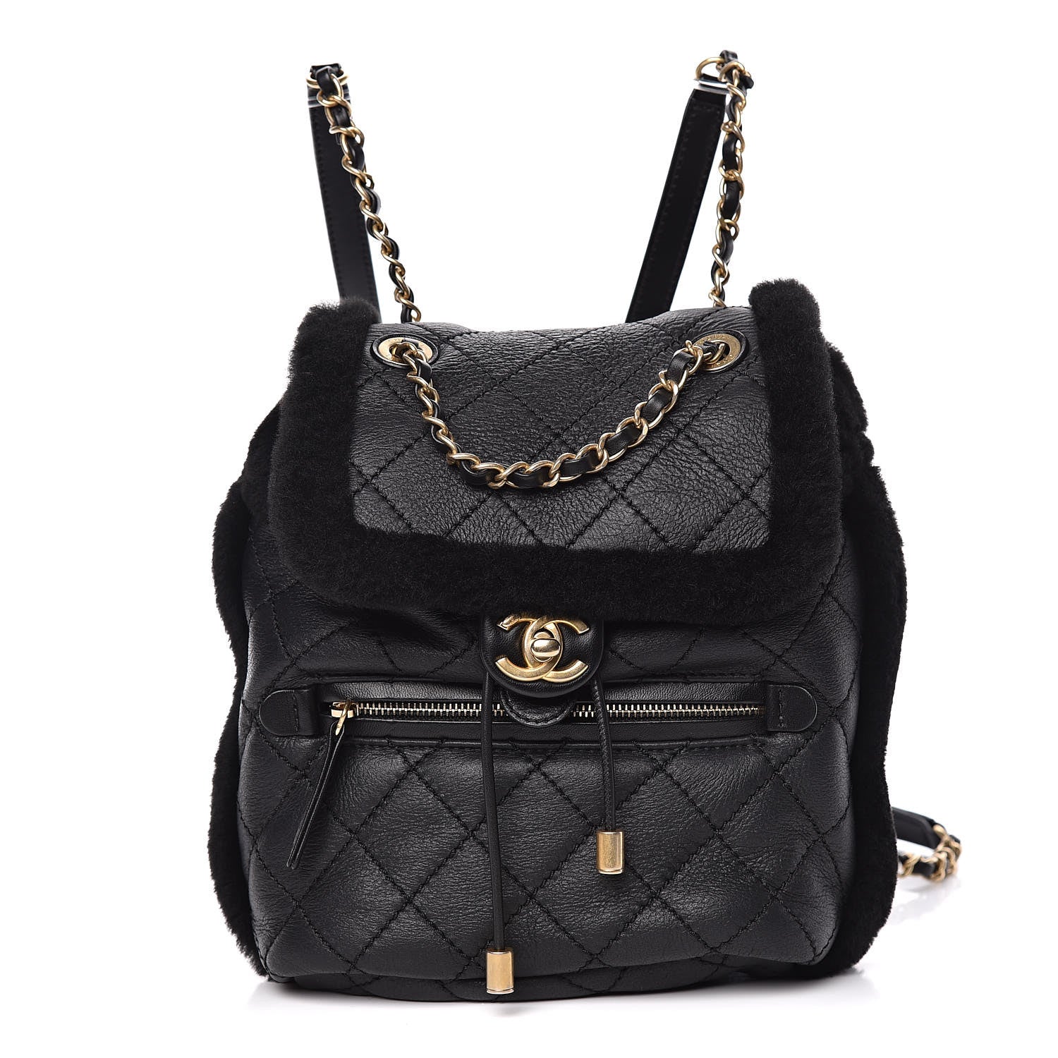 Chanel Lambskin Shearling Quilted CC Backpack Black 1 of 9