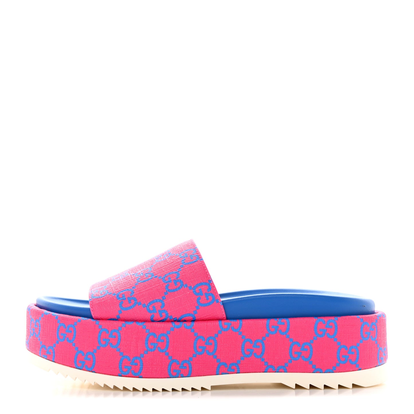 GG Supreme Joy Monogram Angelina Platform Slide Sandals 35.5 Fuxia Blue