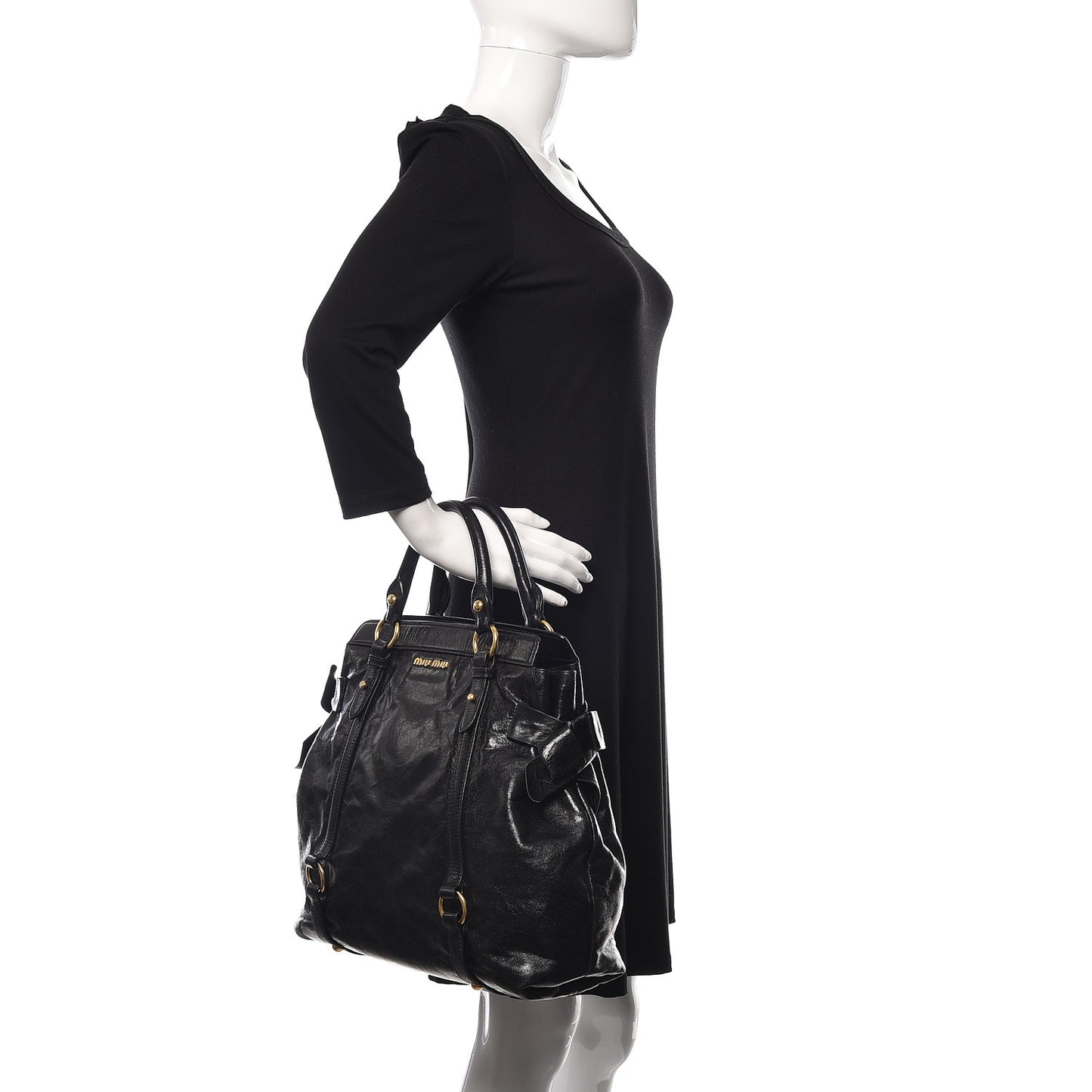 Vitello Lux Bow Tote Black