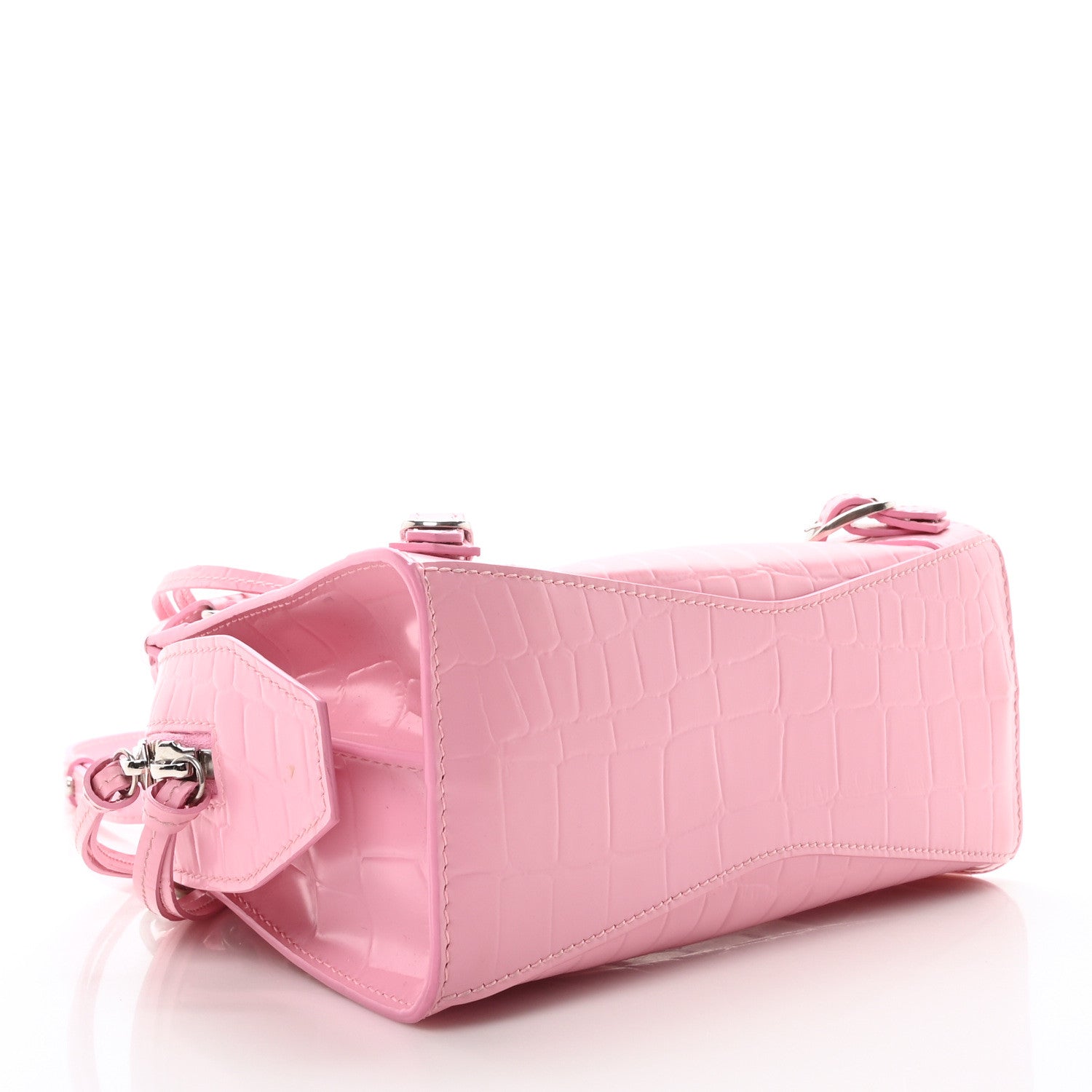 Balenciaga Semi Shiny Calfskin Crocodile Embossed Neo Classic Silver Hardware Mini City Pink 4 of 11