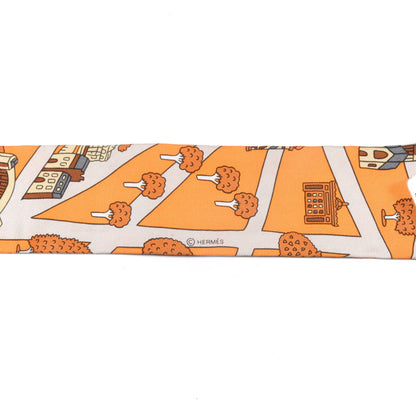 Hermes Silk Les Nouveaux Amoureux de Paris Twilly Orange Ciel Beige 3 of 5