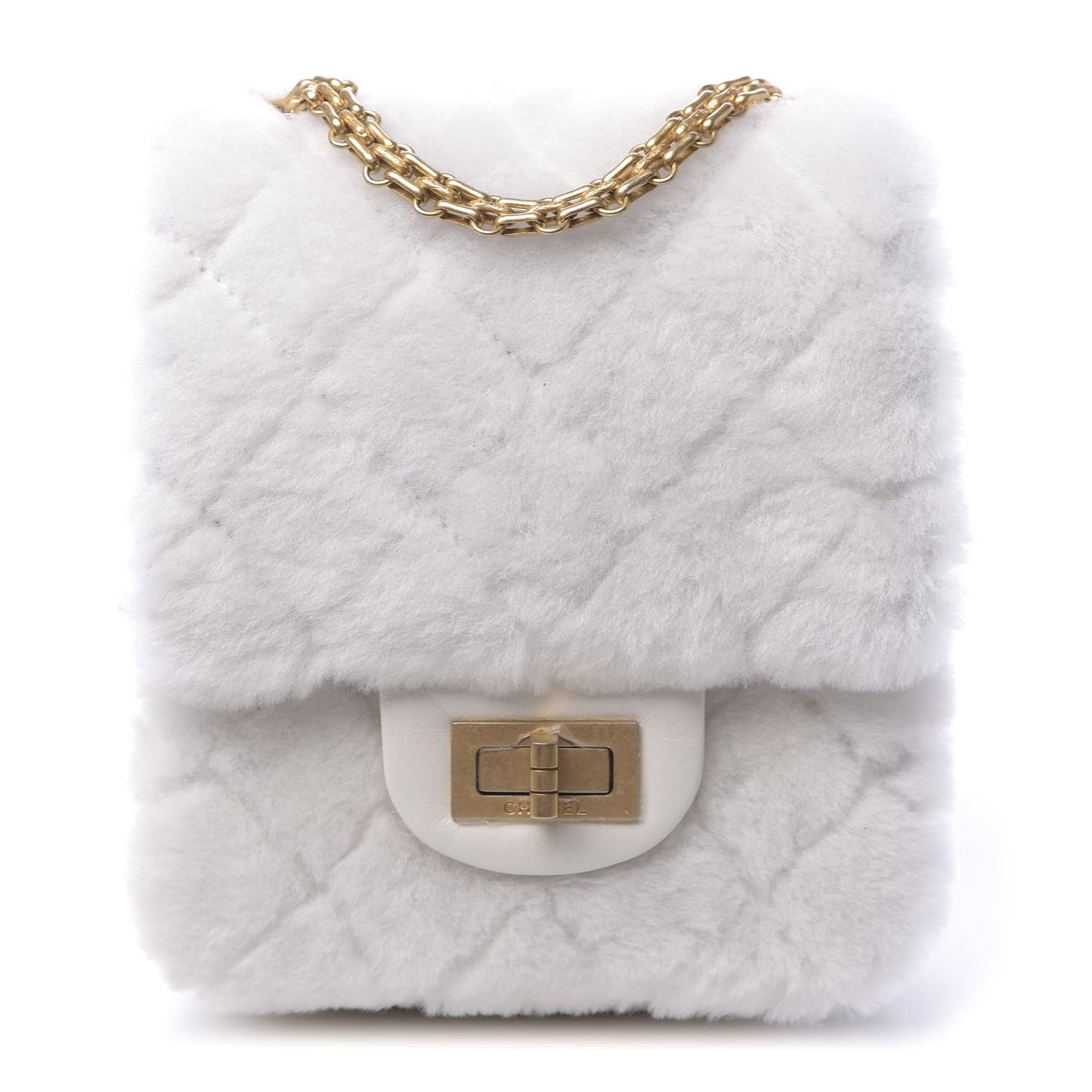 Shearling Lambskin Aged Calfskin Quilted 2.55 Reissue Mini North South Flap White