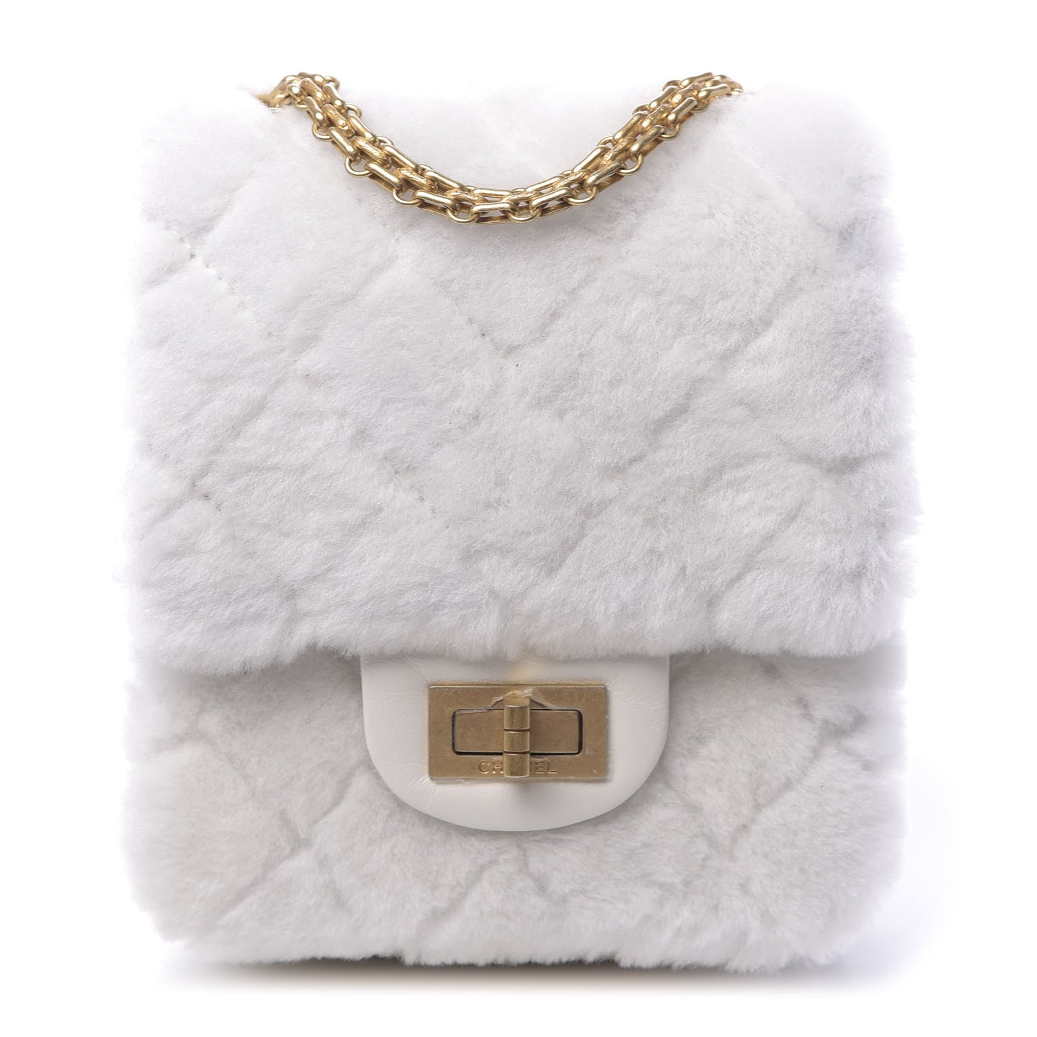 Chanel Shearling Lambskin Aged Calfskin Quilted 2.55 Reissue Mini North South Flap White 1 of 12
