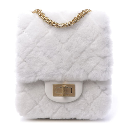 Chanel Shearling Lambskin Aged Calfskin Quilted 2.55 Reissue Mini North South Flap White 1 of 12