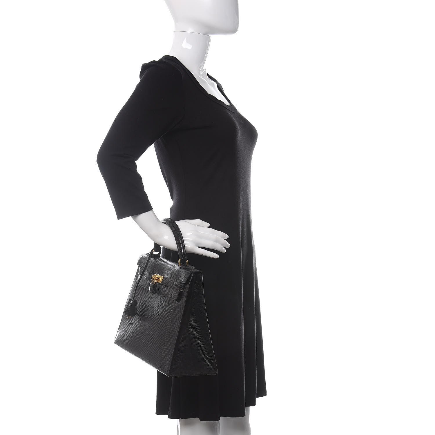 Hermes Lizard Kelly Sellier 32 Black 2 of 35