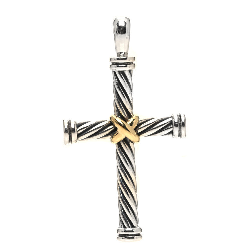 David Yurman Sterling Silver 18K Yellow Gold 35mm Mens X Cross Pendant 1 of 6