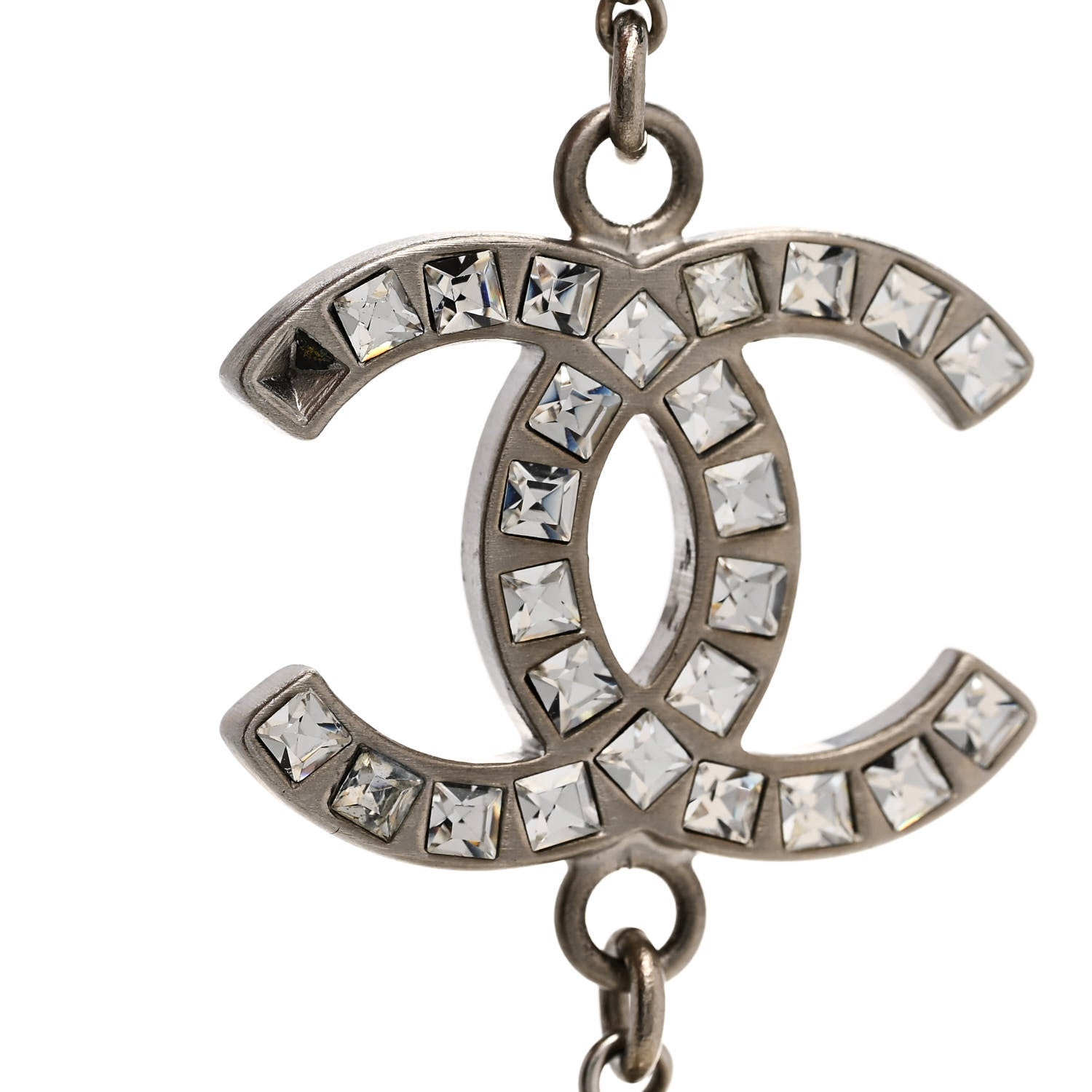 Chanel Baguette Crystal Pearl CC Long Necklace Silver 5 of 8