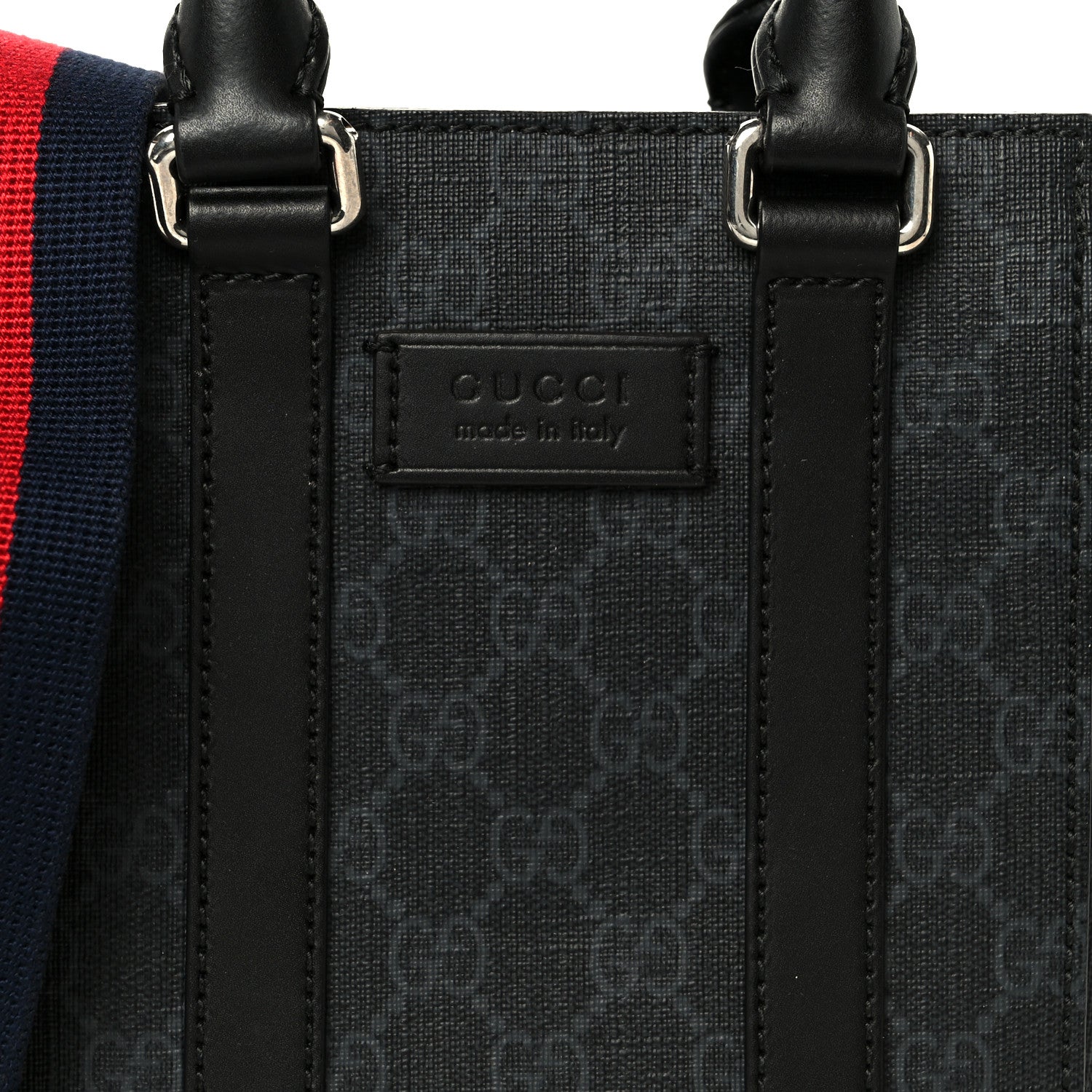 Gucci GG Supreme Monogram Appia Calfskin Web Mini Tote Bag Black 8 of 10