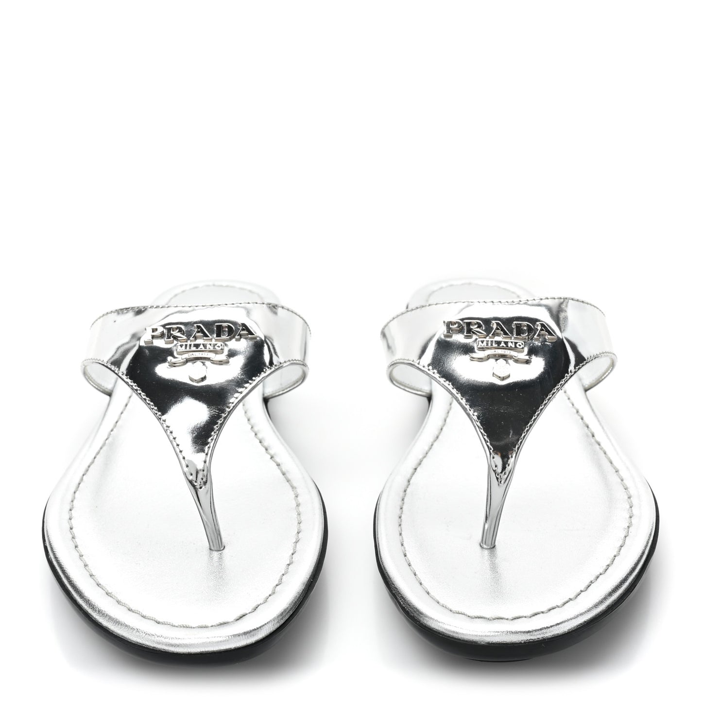 Metallic Calfskin Logo Thong Sandals 35.5 Silver