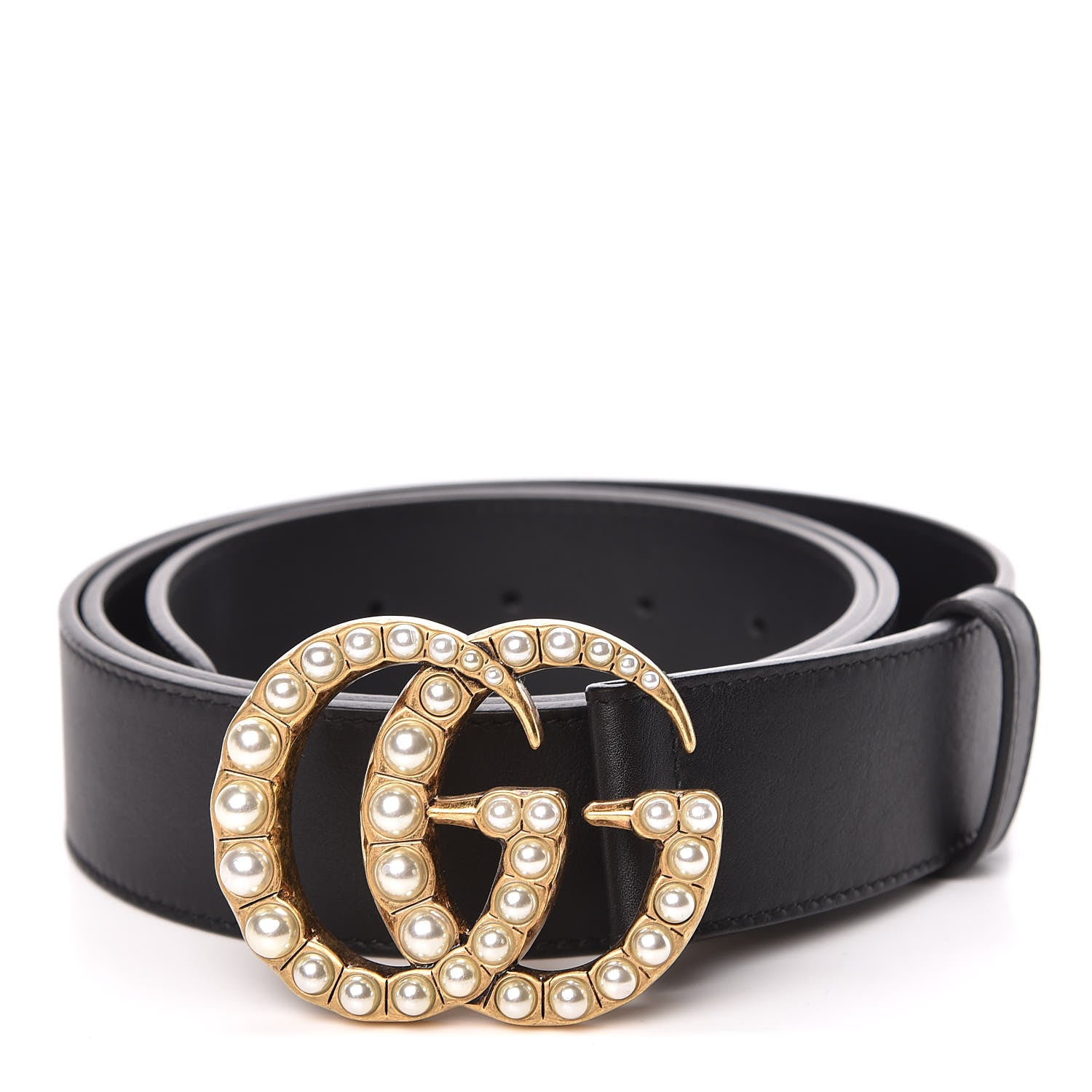 Gucci Moon Calfskin Pearl Double G 40mm Belt 110 44 Black Cream 1 of 7