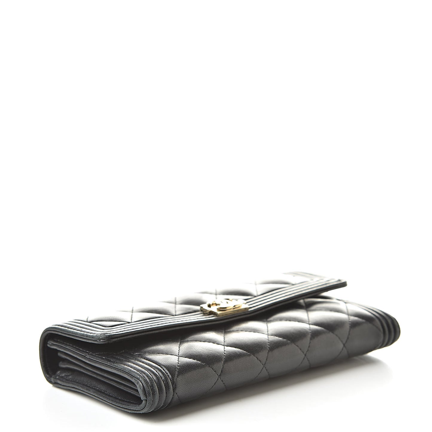 Lambskin Quilted Boy Flap Wallet Black