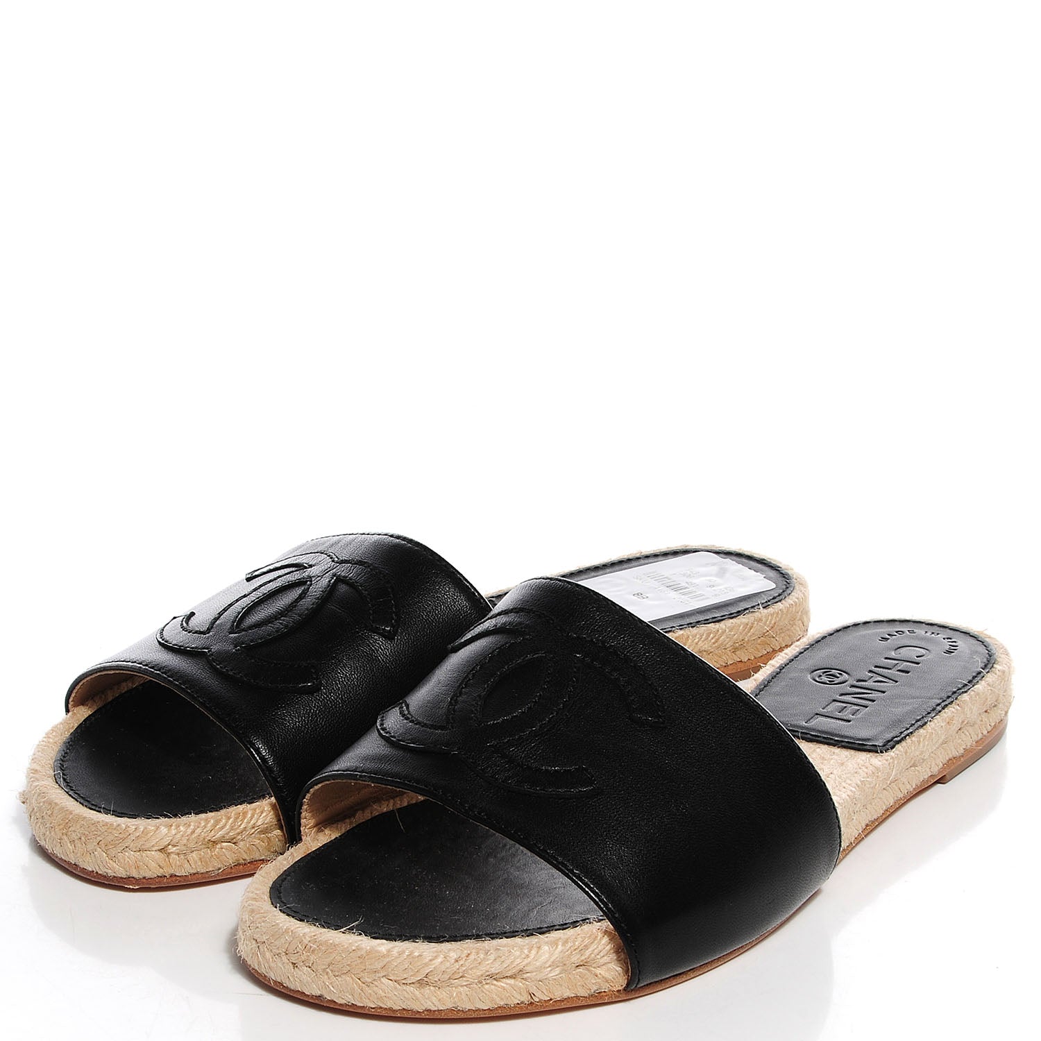 Chanel Lambskin CC Espadrille Slip On Sandals 38 Black 3 of 8