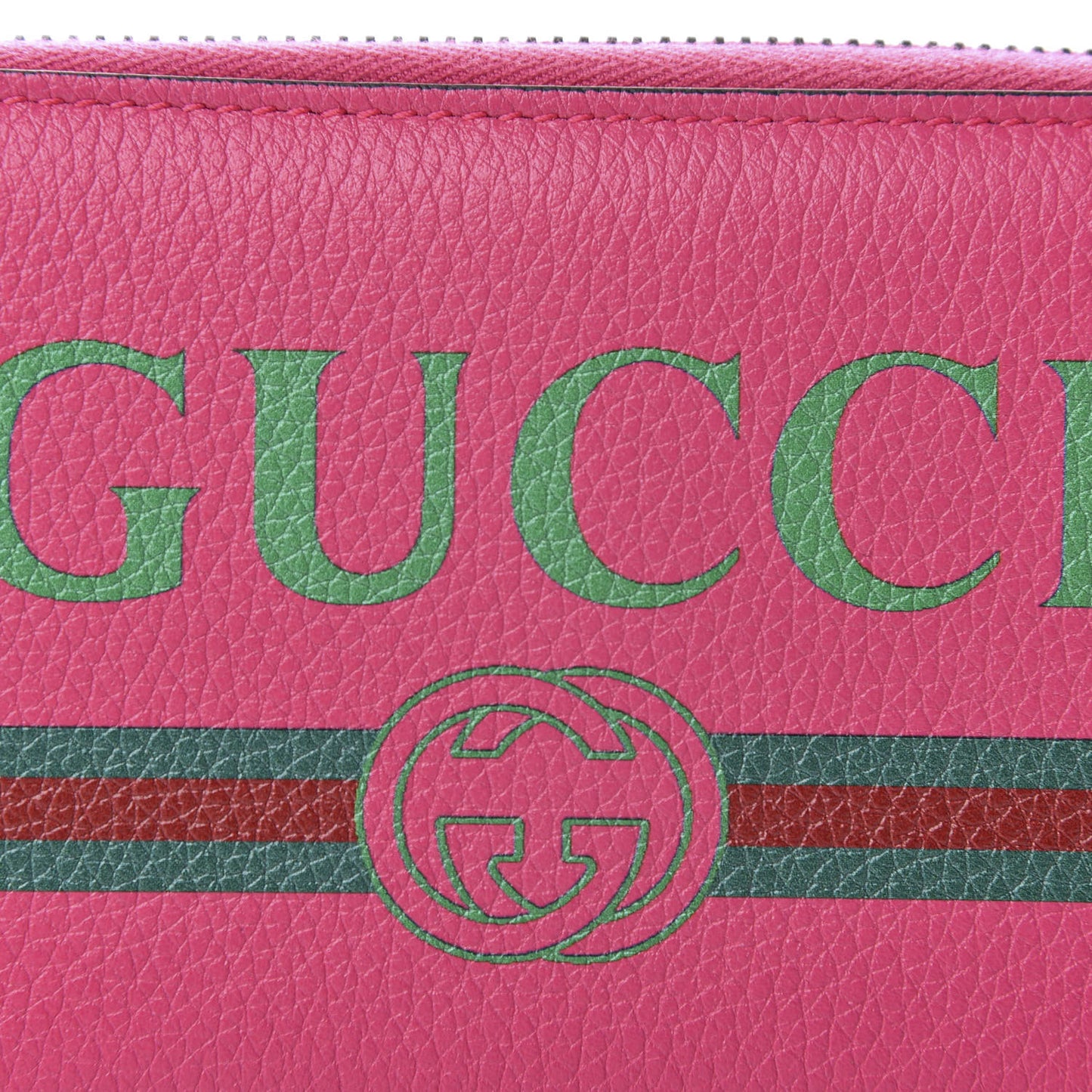 Grained Calfskin Logo Zip Around Wallet Box Pink Green