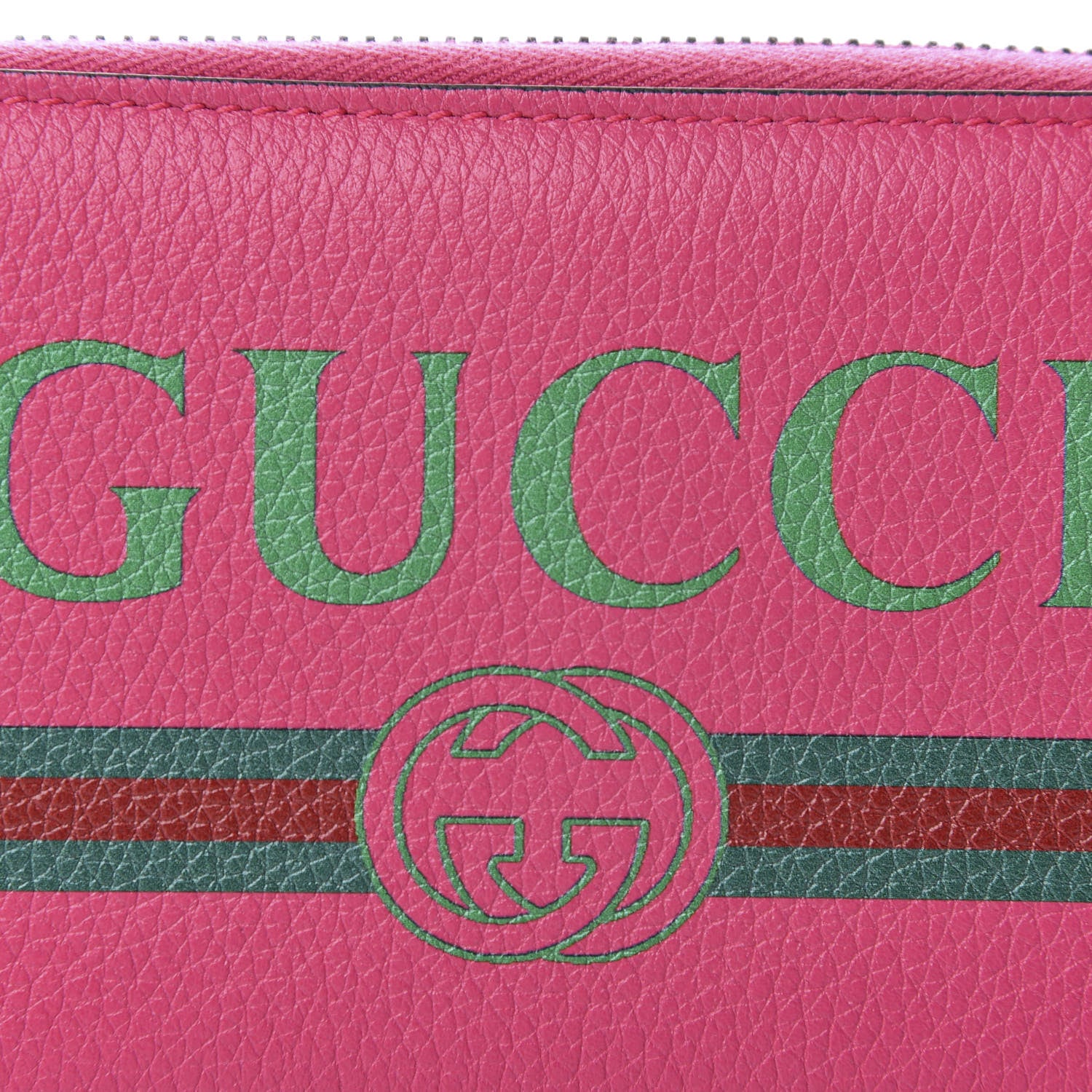 Gucci Grained Calfskin Logo Zip Around Wallet Box Pink Green 7 of 8