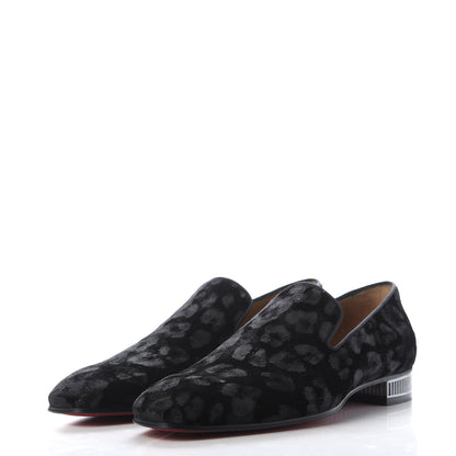 Christian Louboutin Velvet Jacquard Mens Captain Colonnaki Leopard Flat Loafers 41 Black 3 of 9