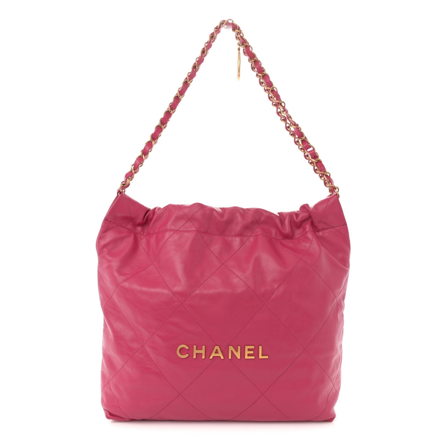 Shiny Calfskin Quilted Small Chanel 22 Fuchsia