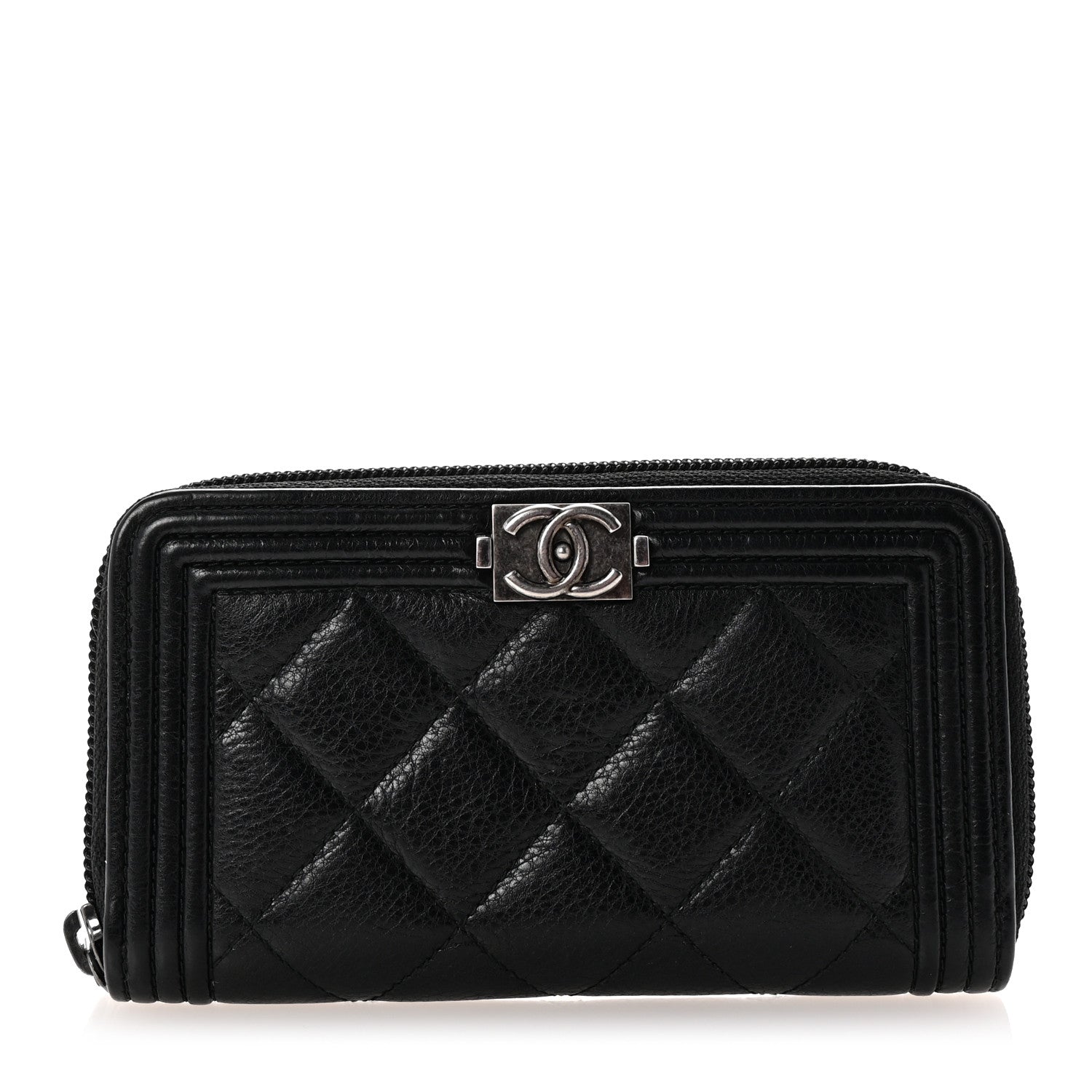 Chanel Calfskin Quilted Small Boy Zip Around Wallet Black 1 of 8