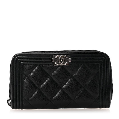 Chanel Calfskin Quilted Small Boy Zip Around Wallet Black 1 of 8