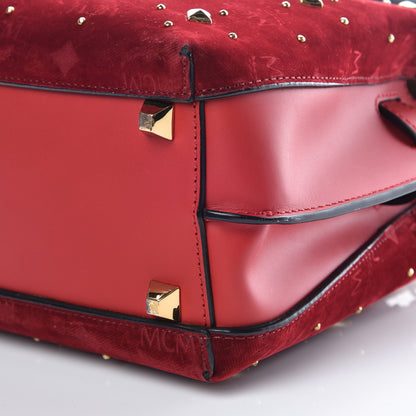 MCM Velvet Studded Mini Insignia Milla Tote Ruby Red 8 of 12