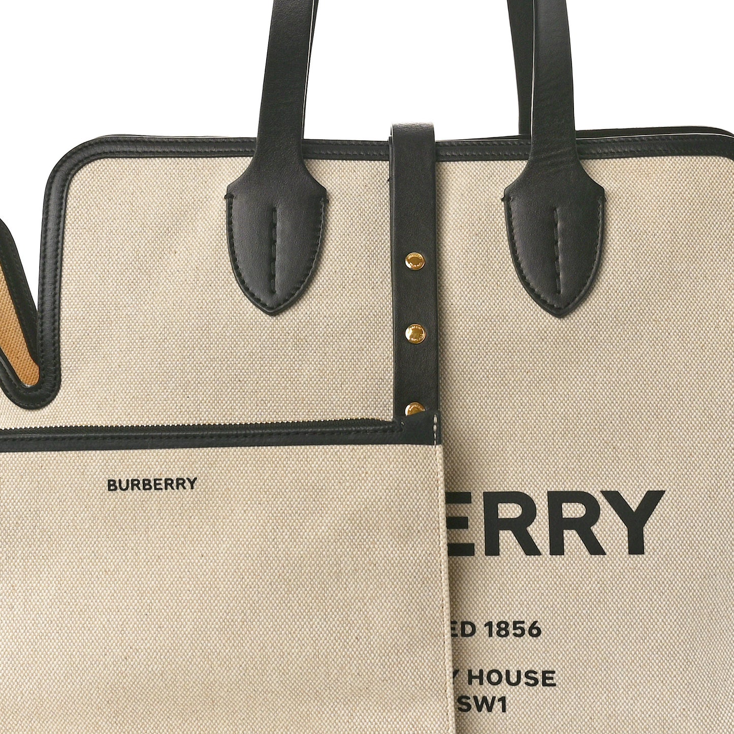 Cotton Soft Canvas Calfskin Medium Belt Tote Natural Black