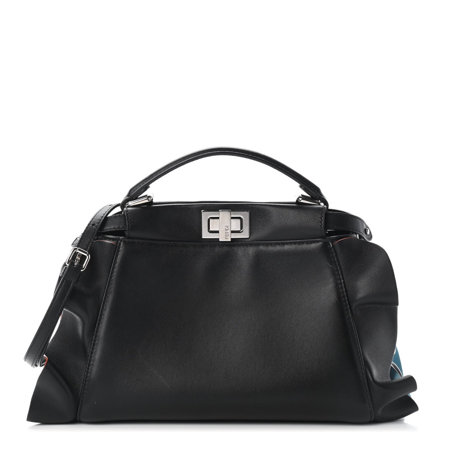 Fendi Nappa Waves Bi-Color Mini Peekaboo Iconic Satchel Black Turchese 1 of 10