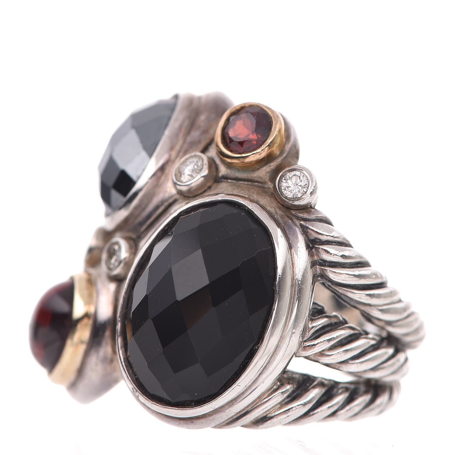 David Yurman Sterling Silver Black Onyx Hematine Garnet Diamond Mosaic Ring 6 51.9 3 of 5