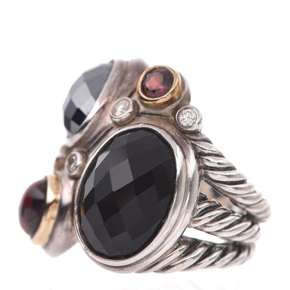 David Yurman Sterling Silver Black Onyx Hematine Garnet Diamond Mosaic Ring 6 51.9 3 of 5