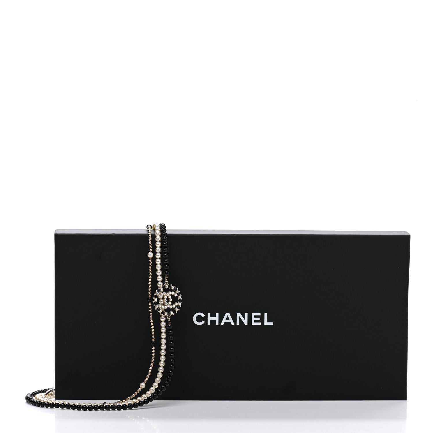 Chanel Pearl Resin Beaded CC Long Necklace Black Gold 7 of 7