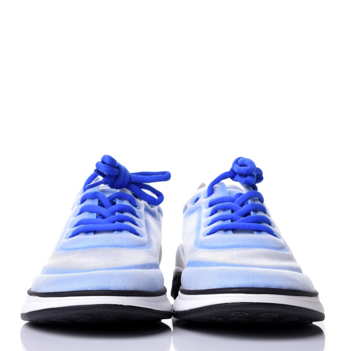 Calfskin Mesh Lycra Womens Logo Sneakers 41 White Blue