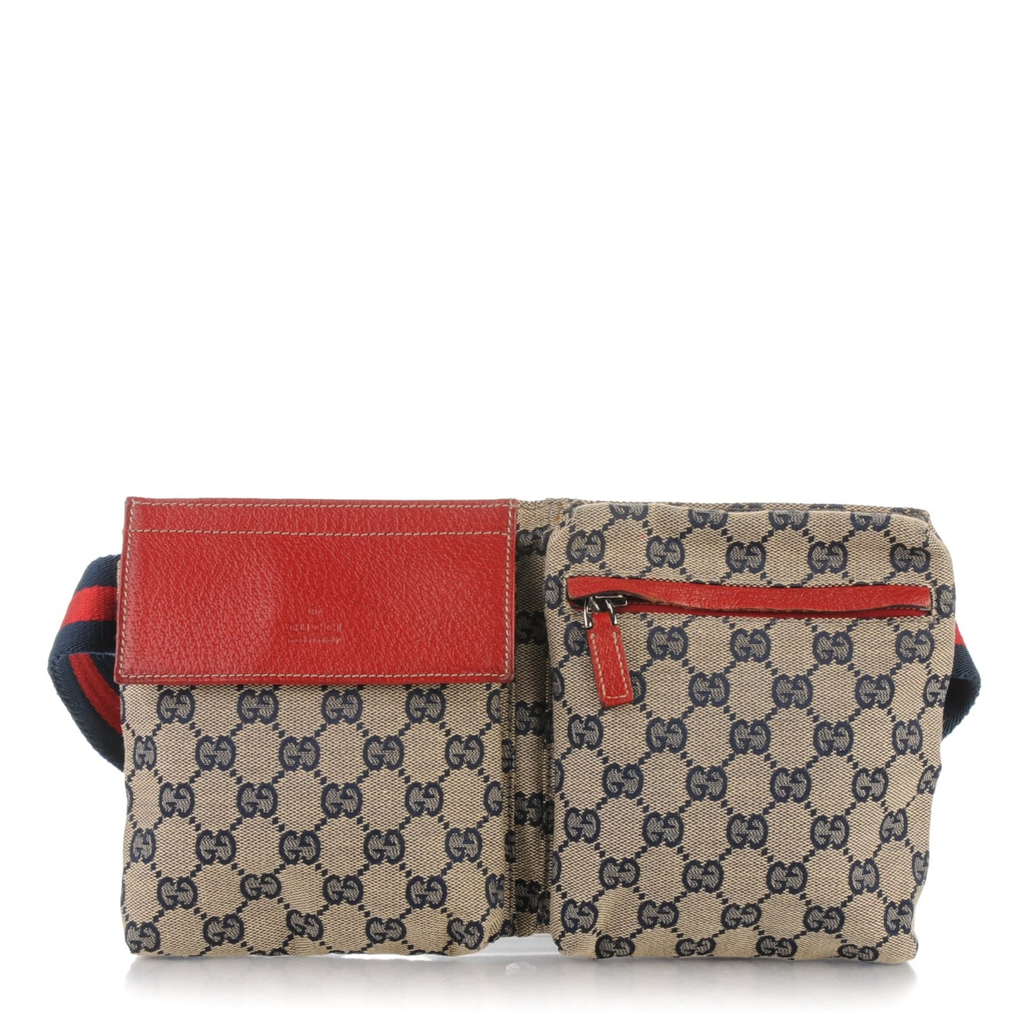GG Monogram Web Double Pocket Belt Bag Navy Red