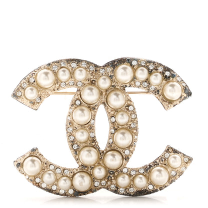 Chanel Metal Crystal Graduated Pearl CC Brooch Gold 1 of 3