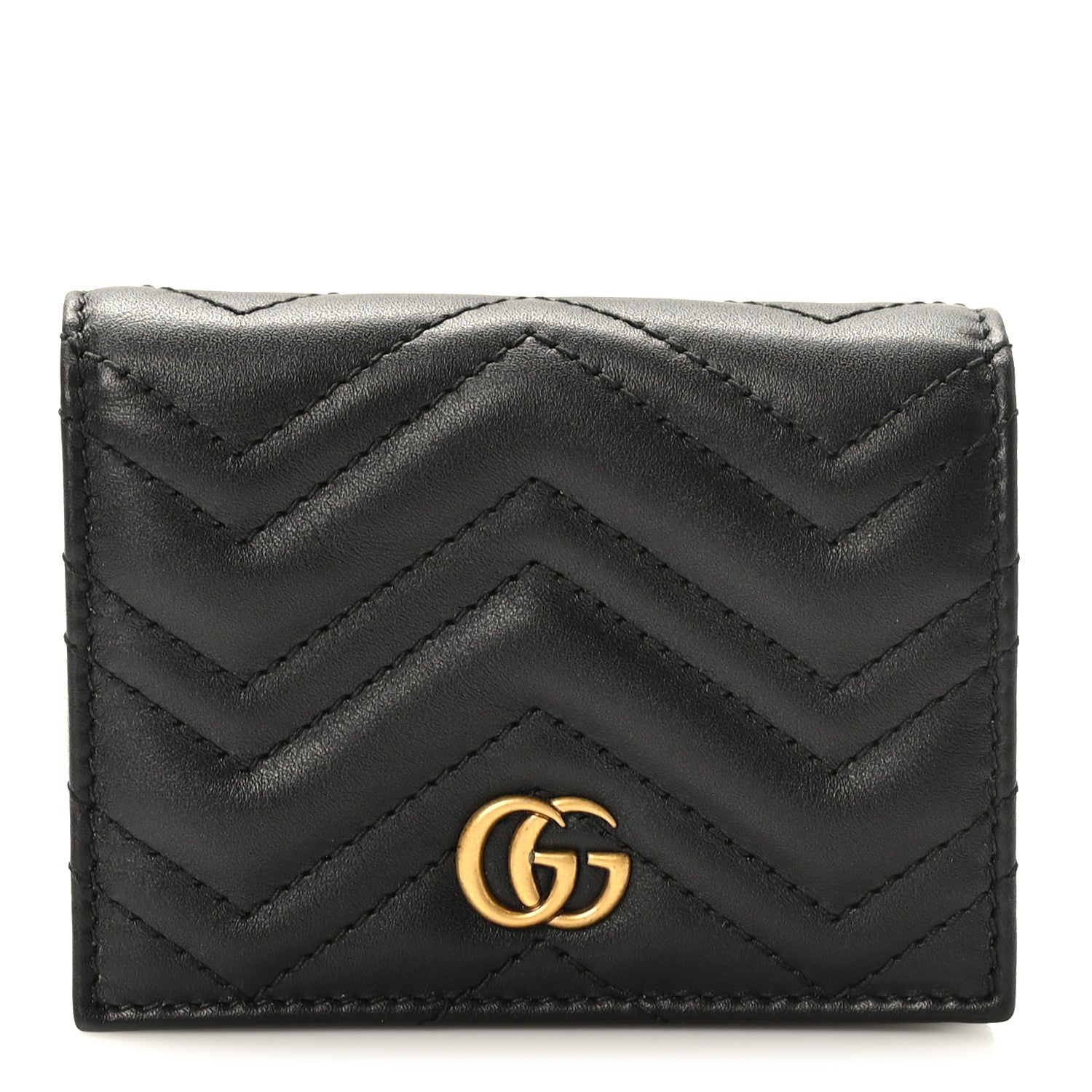 Gucci Calfskin Matelasse GG Marmont Card Case Wallet Black 1 of 9