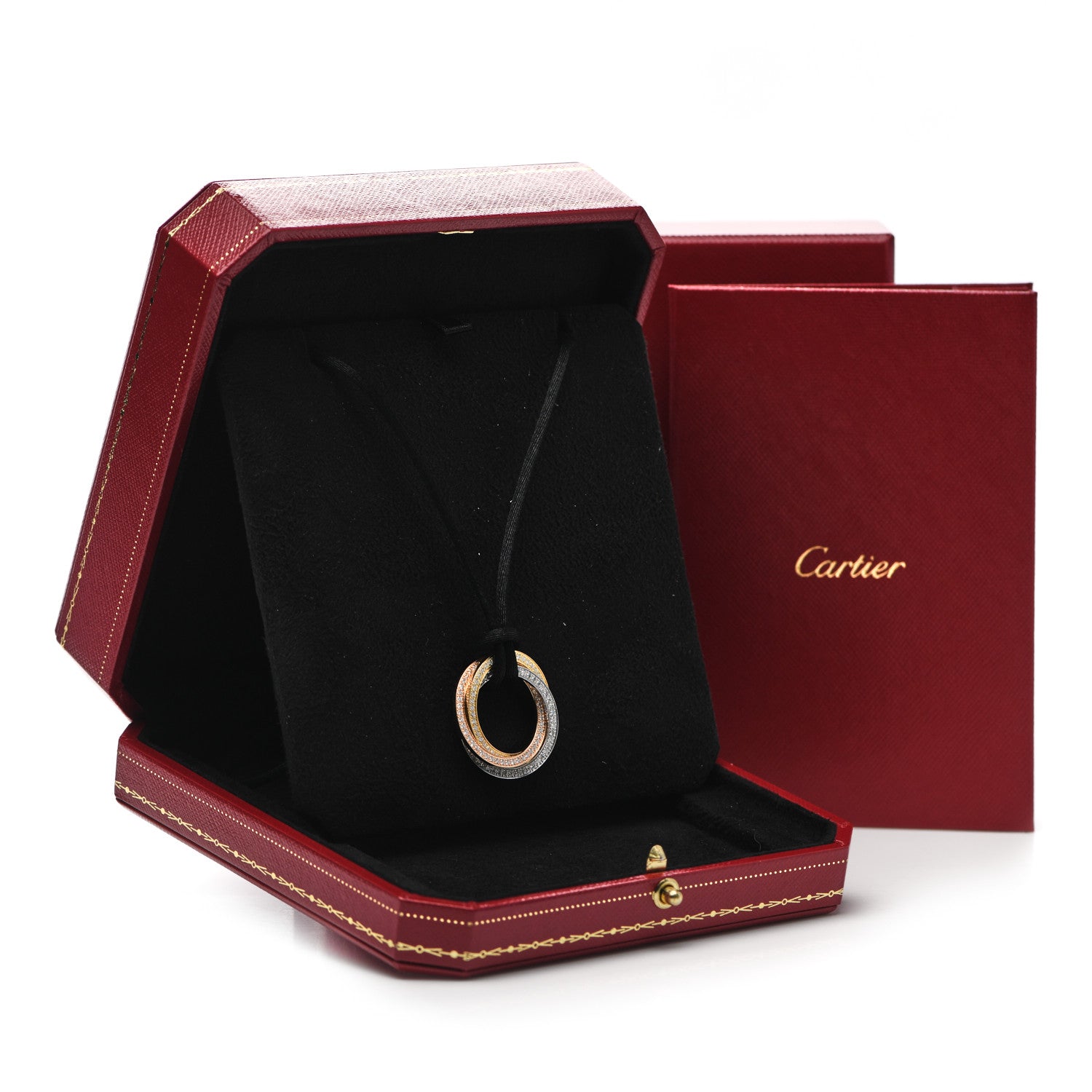 Cartier 18K Pink Yellow White Gold Diamond Trinity Paved Cord Necklace 5 of 5