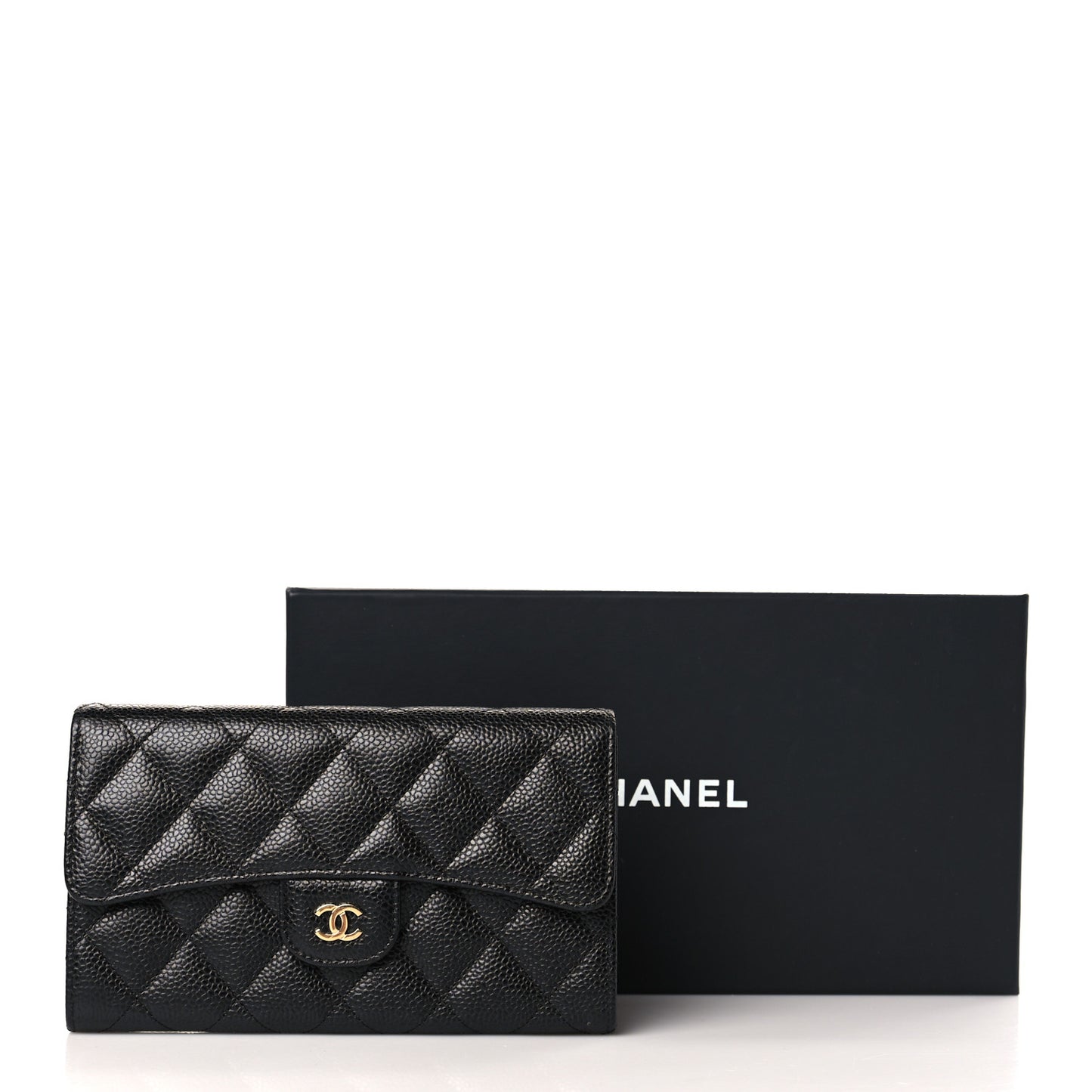 Caviar Quilted Large Flap Wallet Black