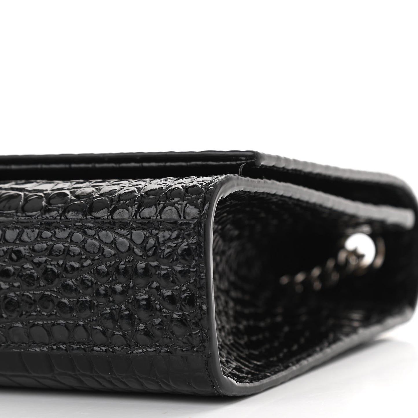 Calfskin Crocodile Embossed Medium Classic Monogram Kate Tassel Satchel Black