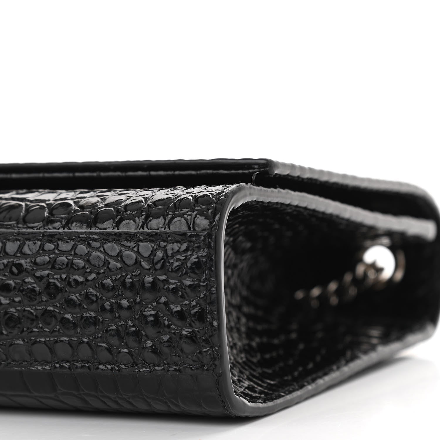 Saint Laurent Calfskin Crocodile Embossed Medium Classic Monogram Kate Tassel Satchel Black 9 of 10
