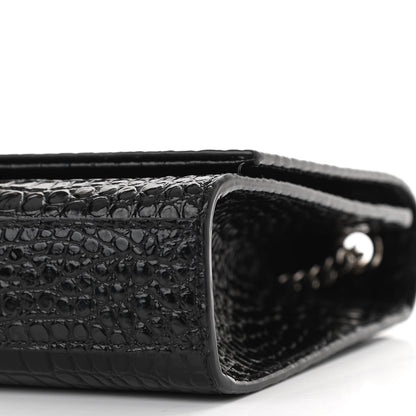 Saint Laurent Calfskin Crocodile Embossed Medium Classic Monogram Kate Tassel Satchel Black 9 of 10