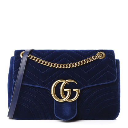 Gucci Velvet Matelasse Medium GG Marmont Shoulder Bag Cobalt Blue 1 of 13