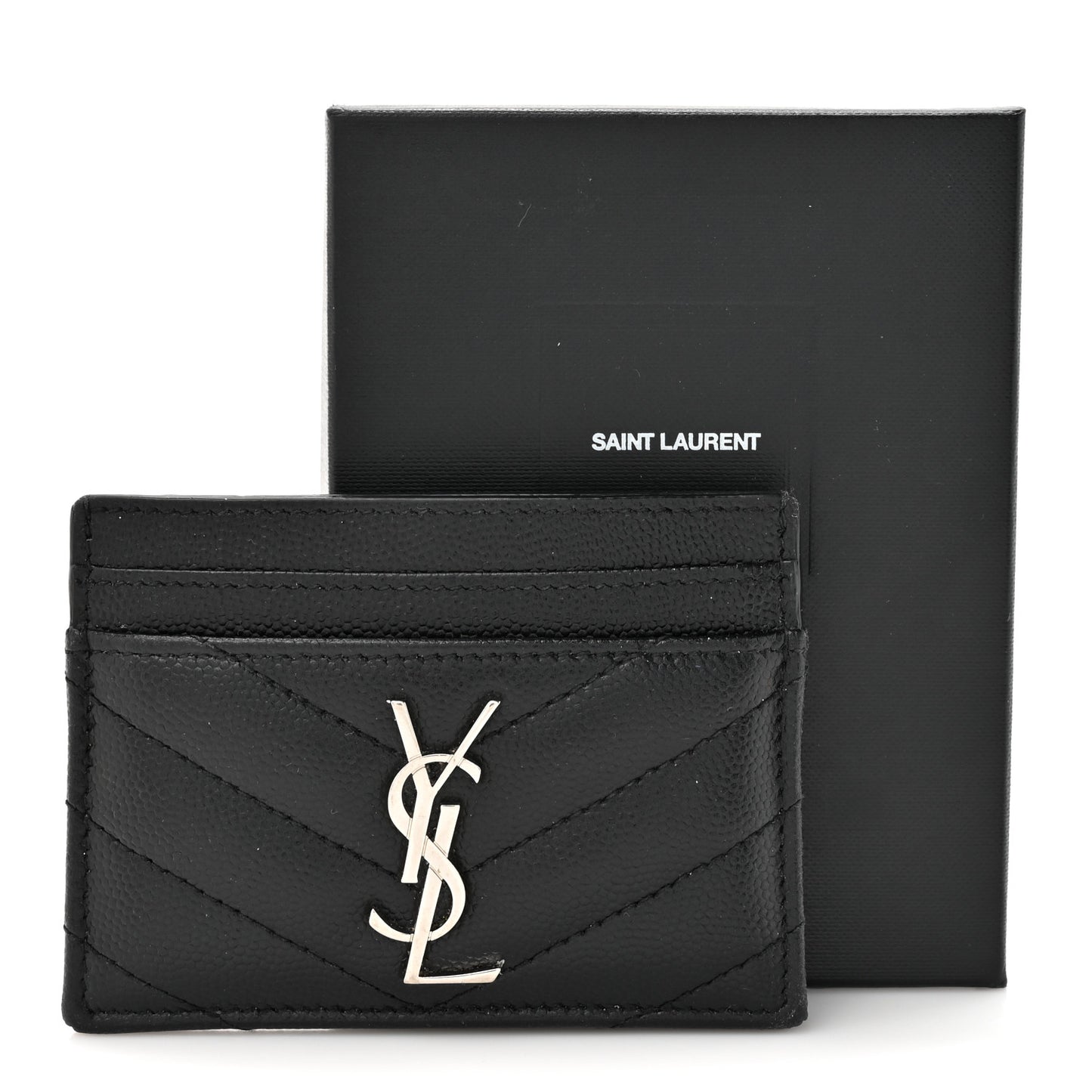 Grain De Poudre Matelasse Chevron Monogram Credit Card Case Black
