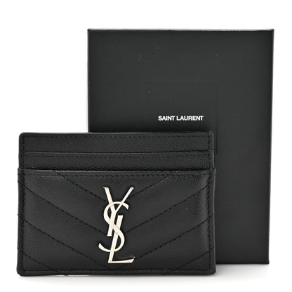 Saint Laurent Grain De Poudre Matelasse Chevron Monogram Credit Card Case Black 14 of 14