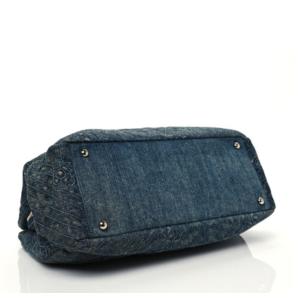 Chanel Denim Camellia Embroidered Shopping Tote Blue 4 of 7
