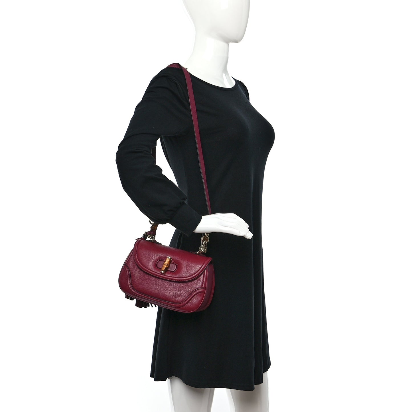 Calfskin Small New Bamboo Top Handle Bag Red